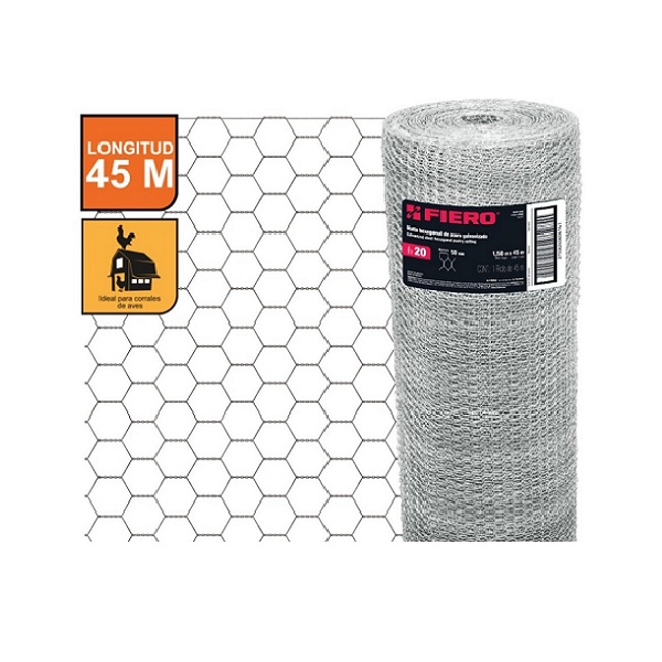 Malla de Acero Galvanizado, Hexagonal, 38 mm x 1.75 m cal.20  (45 de Longitud) para Cercar-Corrales MAHE-3817 FIERO 