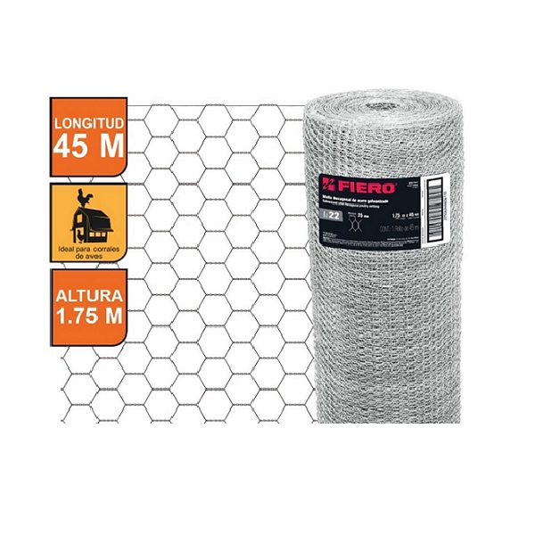 Malla de Acero Galvanizado, Hexagonal, 25 mm x 1.75 m cal.22 45 m de Longitud  Cercar Jardines, Corrales MAHE2517 FIERO 