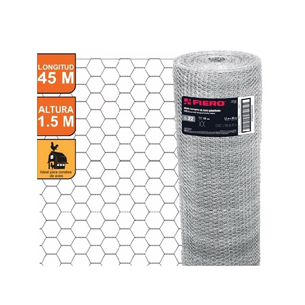 Malla de Acero Galvanizado, Hexagonal, 25 mm x 1.50 m  CAL.22 45 m de Longitud Cercar Jardines, Corrales MAHE-2515 FIERO