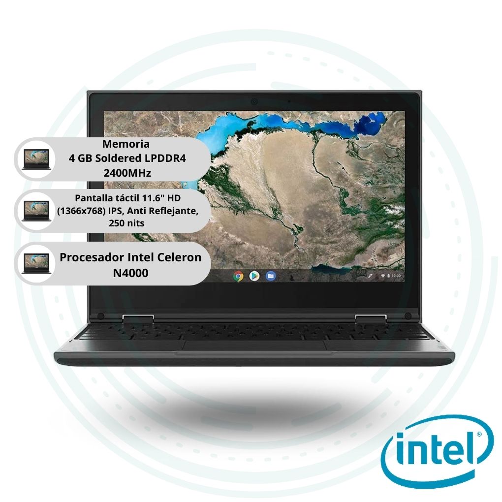 Laptop Lenovo 300e Chromebook 2G 11.6 Intel Celeron N4000 Disco duro 32 GB Ram 4 GB Chrome Os Inglés