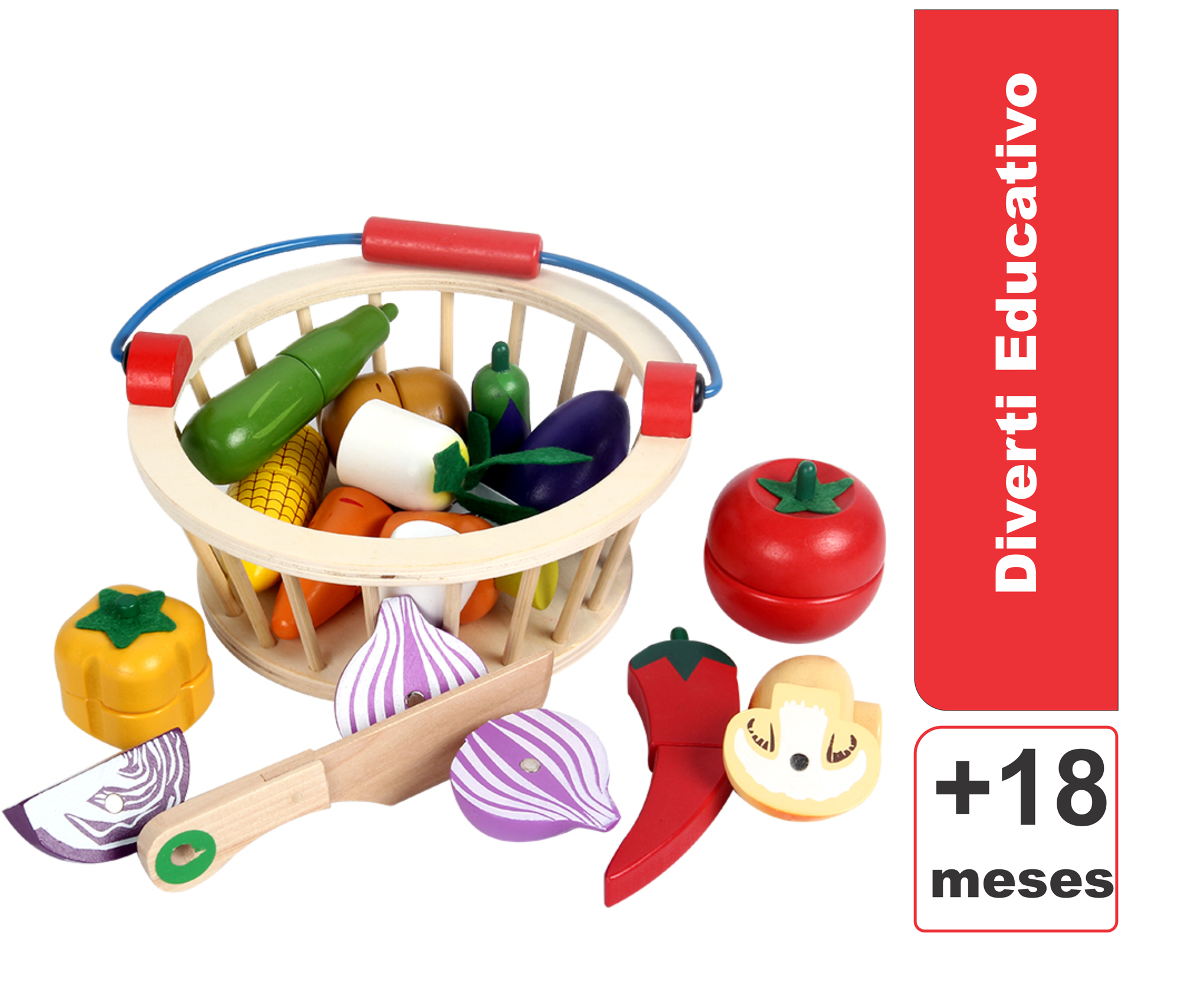 Canasta de verduras de madera para cortar en varias piezas con imán