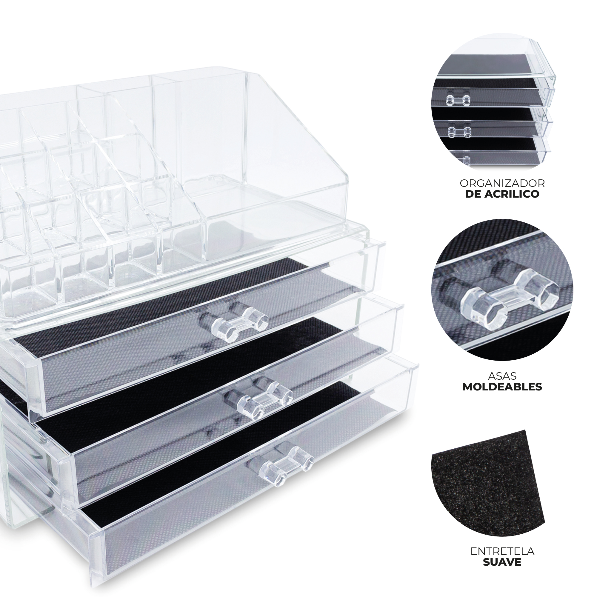 Organizador Para Cosméticos Acrílico Maquillaje Cosmetiquera  TRANSPARENTE