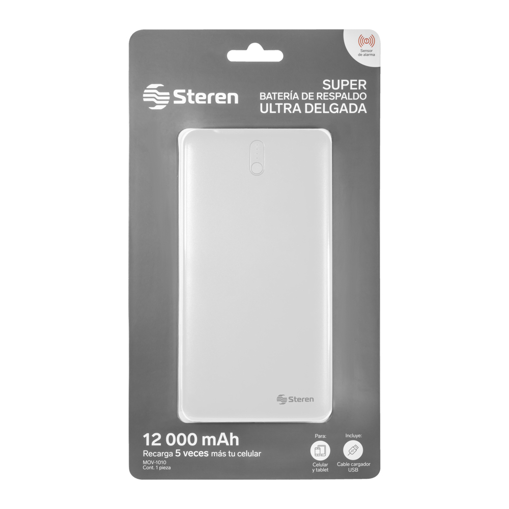 Batería de Respaldo Power Bank Steren con 12,000 mAh y 2 Salidas USB MOV-1010