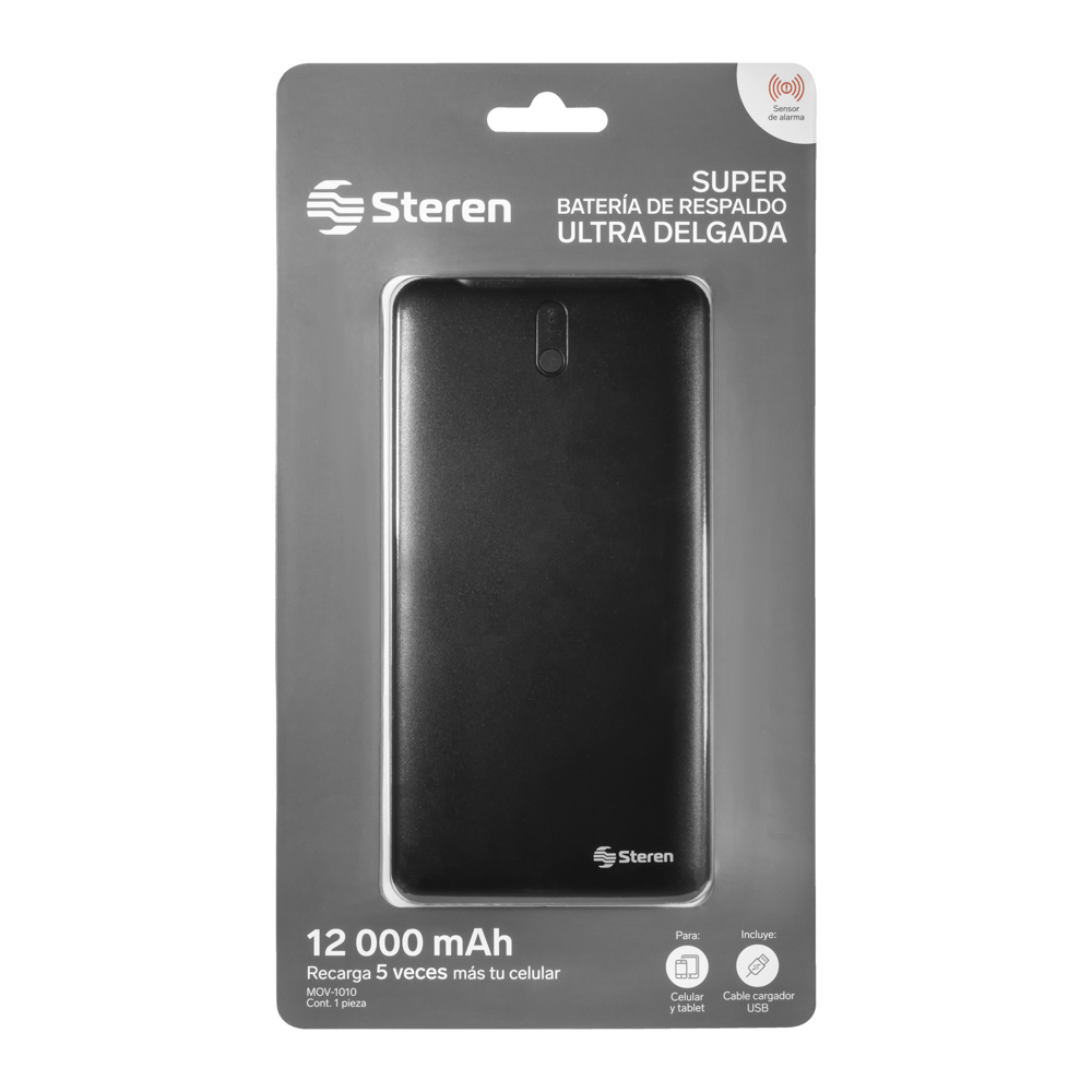 Batería de Respaldo Power Bank Steren con 12,000 mAh y 2 Salidas USB MOV-1010