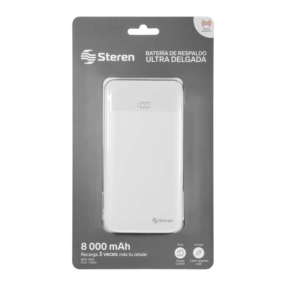 Batería de Respaldo Power Bank Steren con 8,000 mAh y 2 Salidas USB MOV-1010