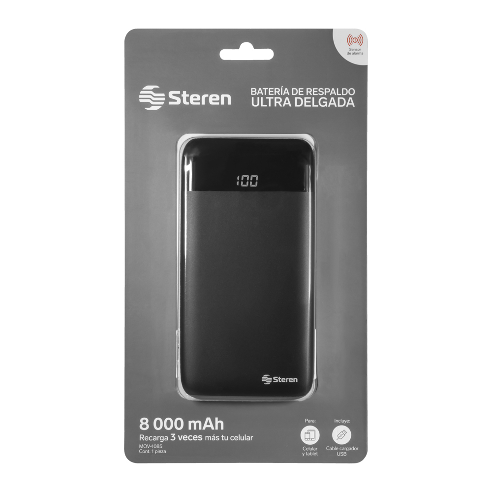 Batería de Respaldo Power Bank Steren con 8,000 mAh y 2 Salidas USB MOV-1010