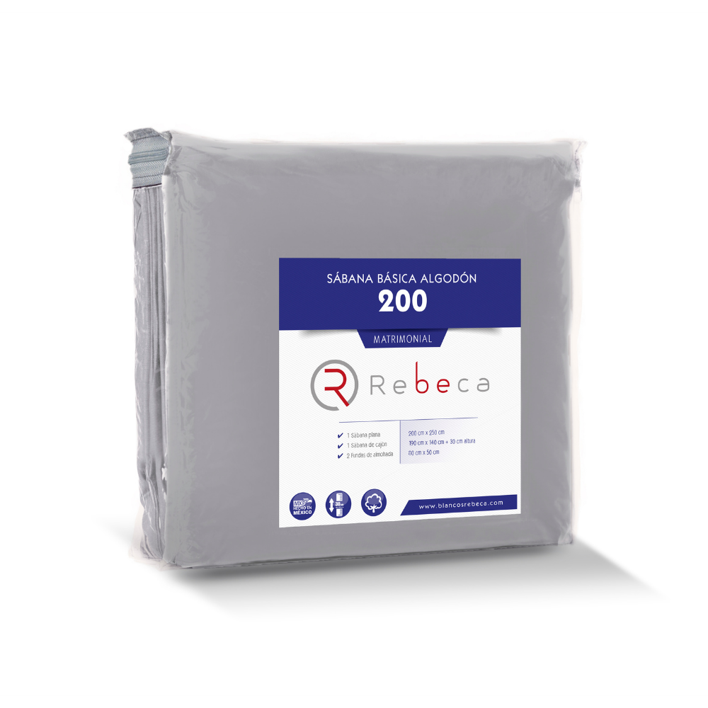 Juego de Sábanas Básica Algodón Percal 200 -Queen Size -Gris Perla