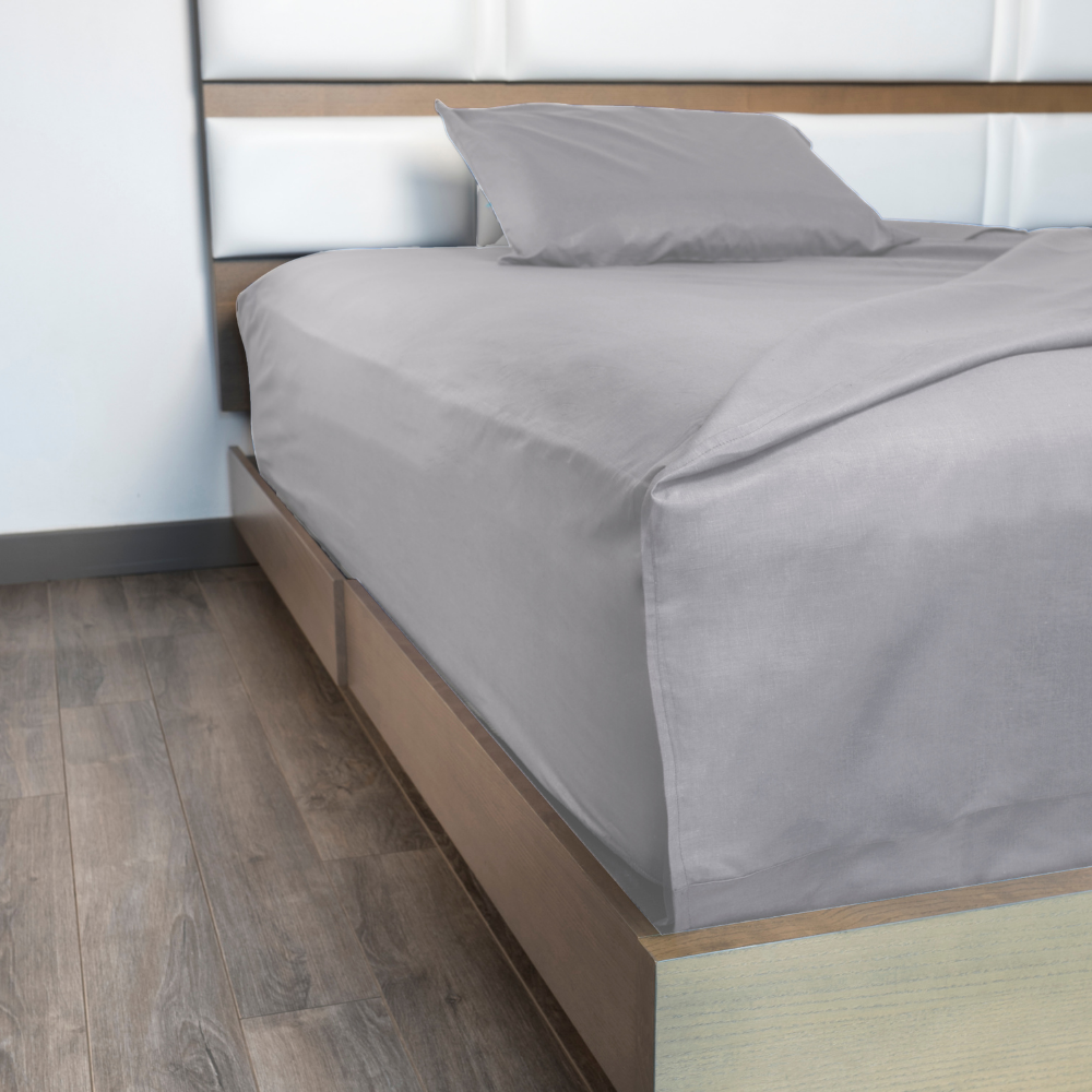 Juego de Sábanas Básica Algodón Percal 200 -Queen Size -Gris Perla