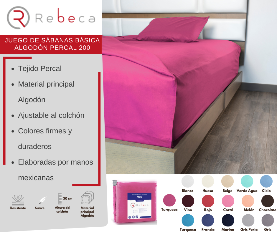 Juego de Sábanas Básica Algodón Percal 200 - Matrimonial - Fucsia