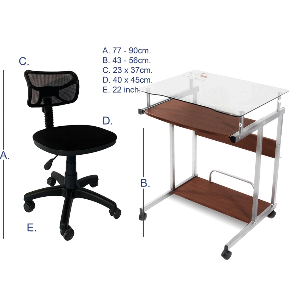 Mesa escritorio madera y cristal silla reforzada con malla mesh secretarial oficina escuela
