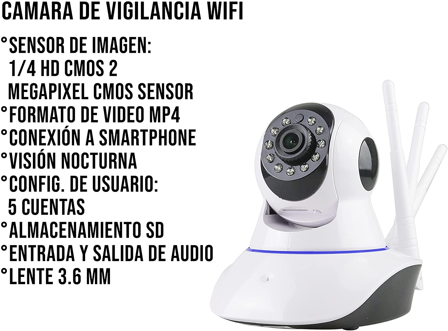 Cámara Seguridad interior IP 360 App Wifi Nocturna Vigilancia 3d HD