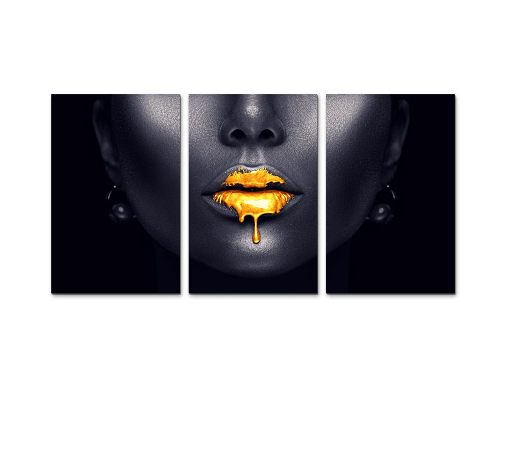 Cuadro decorativo Minimalista Mujer Negro y Dorado moderno decoración 168x86cm 3 piezas