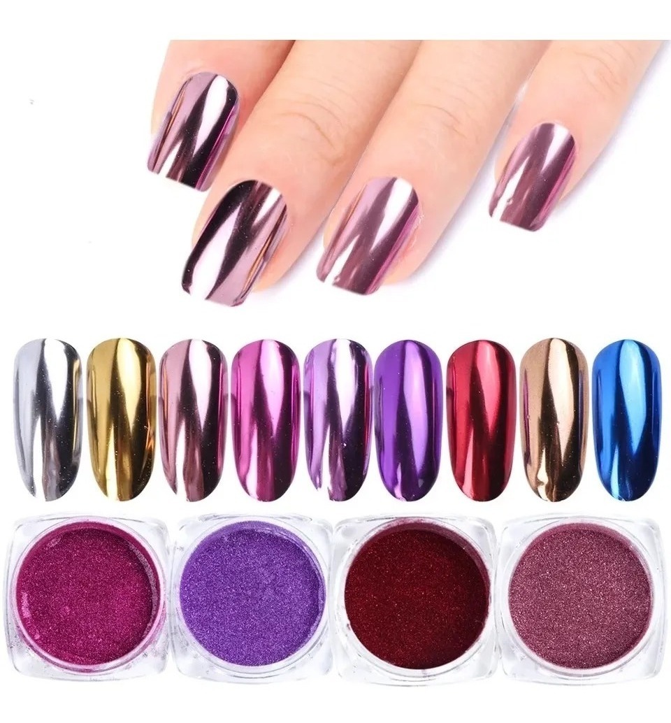 Efecto Espejo 6 Polvos Para Uñas + 6 Aplicadores