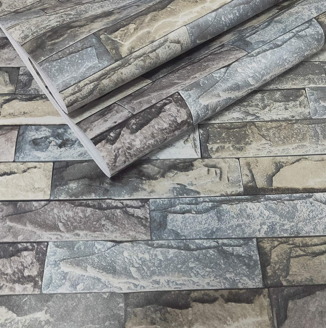 PAPEL TAPIZ ADHERIBLE TABIQUE GRIS COLORES 2m X 45cm TP11