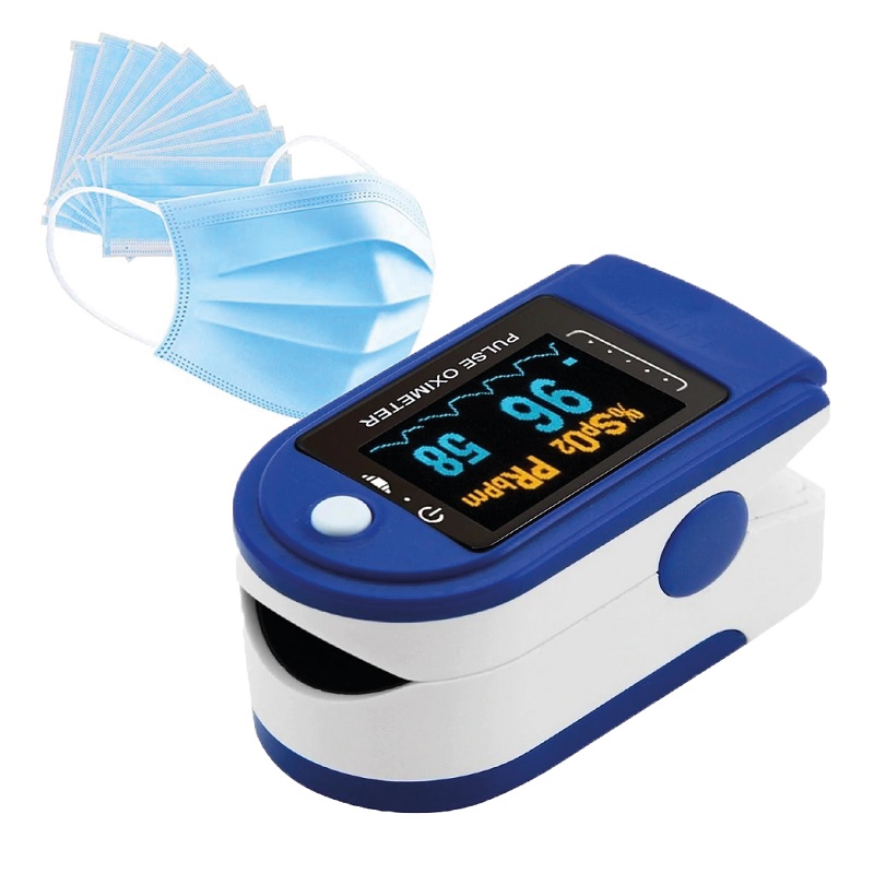 Oxímetro de pulso en dedo Deportivo con pantalla LED + 10 cubrebocas tricapa