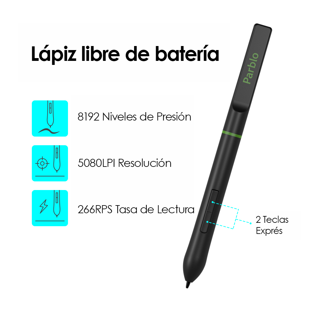 Tableta Digitalizadora Diseño Dibujo 6x4 pulgadas Parblo A640 V2 Negra .