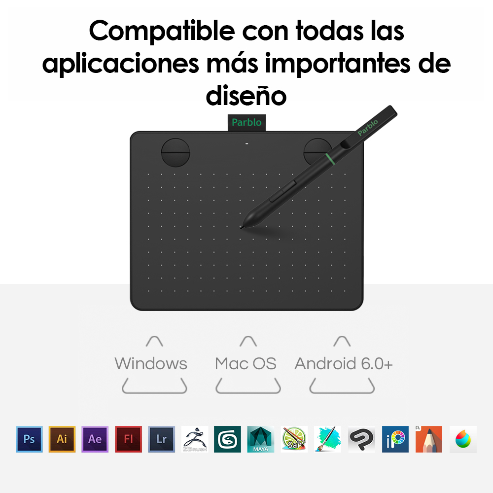 Tableta Digitalizadora Diseño Dibujo 6x4 pulgadas Parblo A640 V2 Negra .