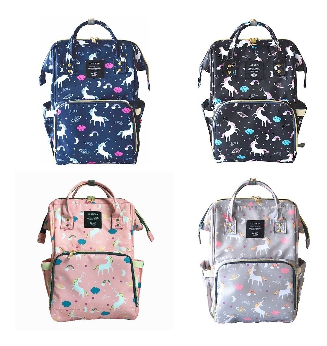 1 Pañalera Moderna Unicornios Mochila Laqueen rosa