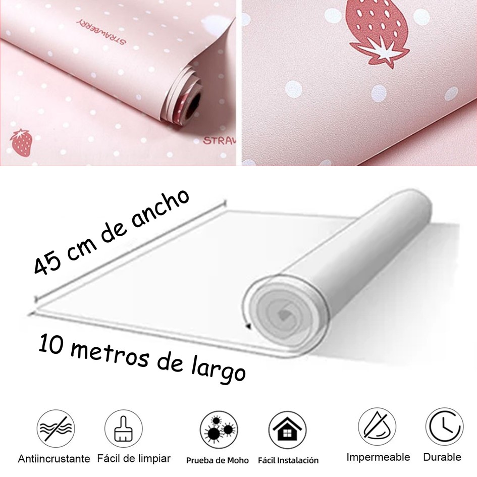 PAPEL TAPIZ ADHERIBLE ROSA NUBES FRESA NIÑAS 10m X 45cm TP68