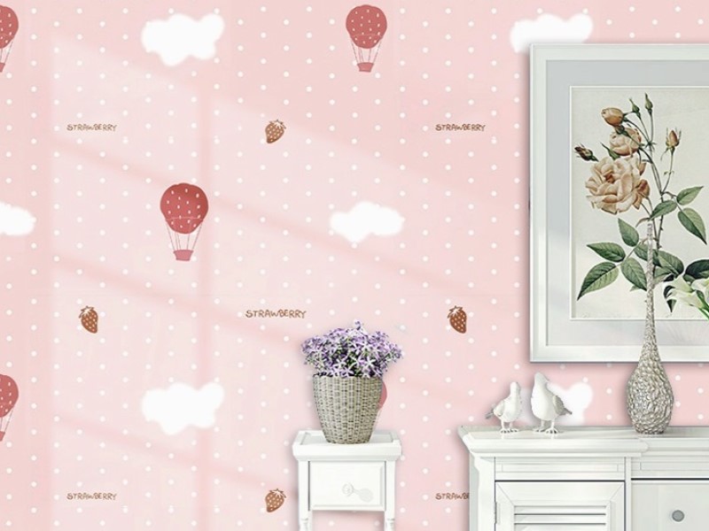 PAPEL TAPIZ ADHERIBLE ROSA NUBES FRESA NIÑAS 10m X 45cm TP68