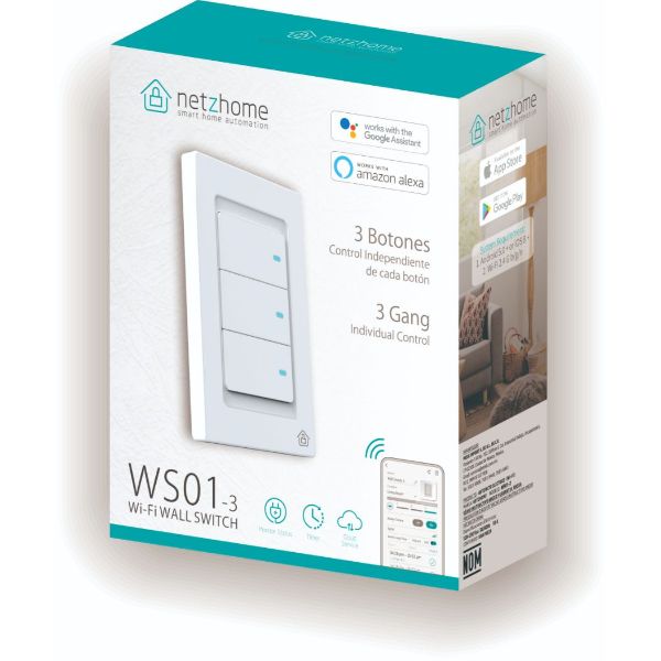 Interruptor Inteligente de 3 botones NETZHOME WS01-3 Wi-Fi Alexa