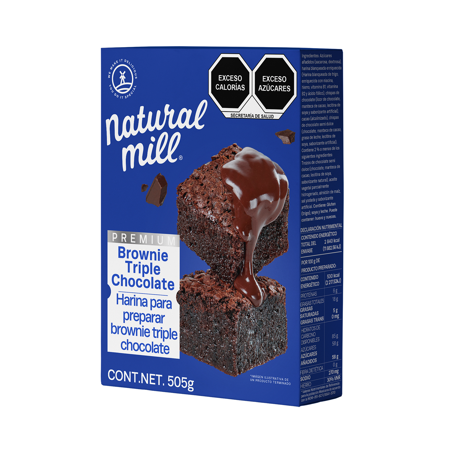 Harina para preparar brownie Natural Mill sabor Triple Chocolate 505g 4 pack