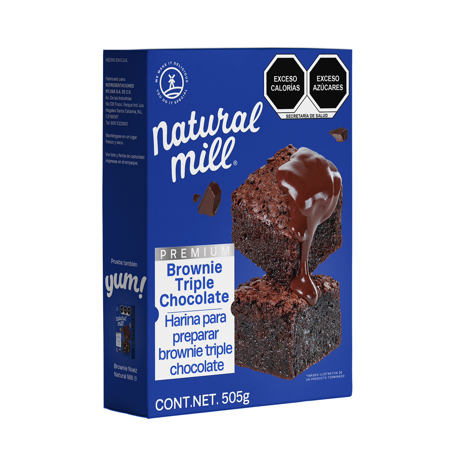 Harina para preparar brownie Natural Mill sabor Triple Chocolate 505g 4 pack
