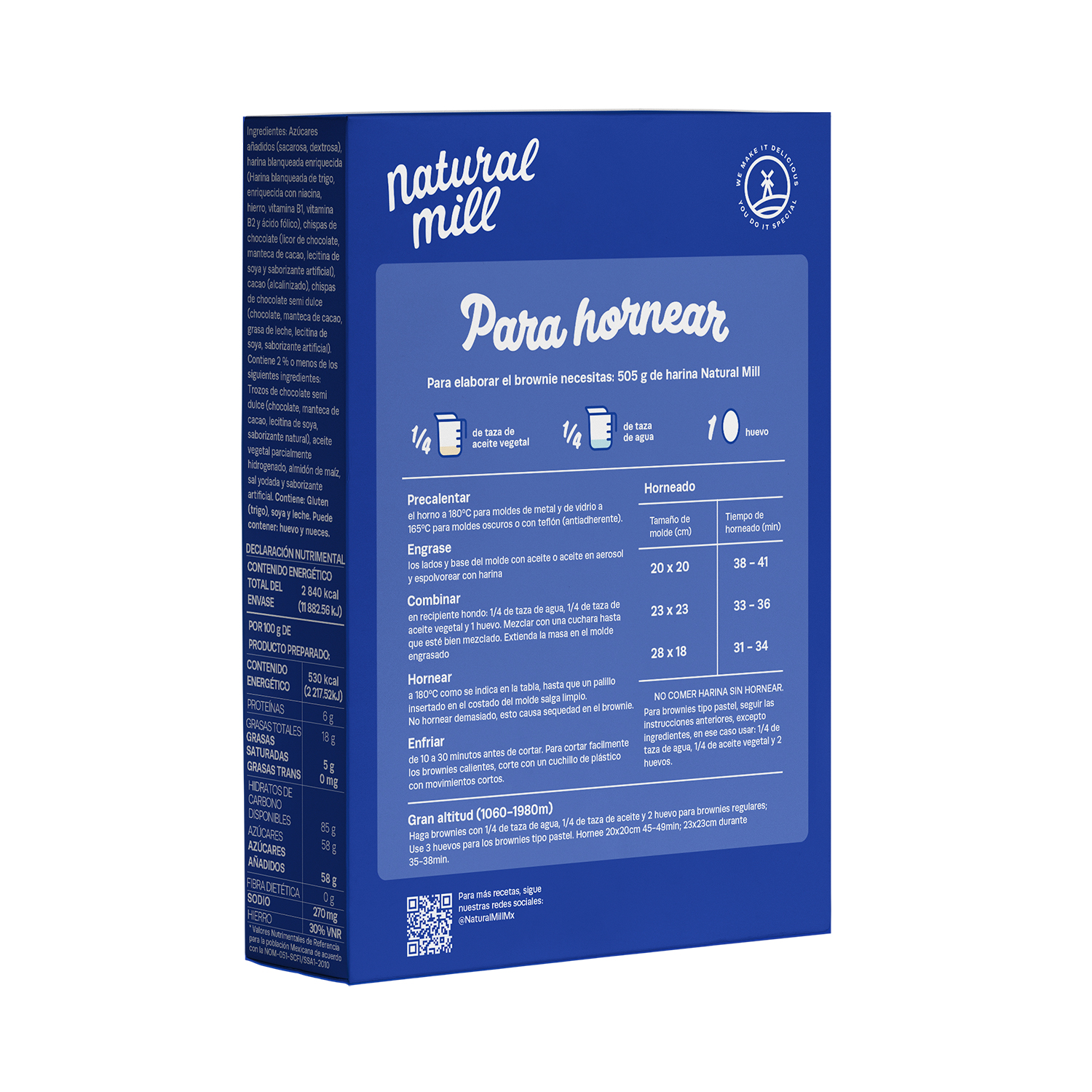 Harina para preparar brownie Natural Mill sabor Triple Chocolate 505g 4 pack