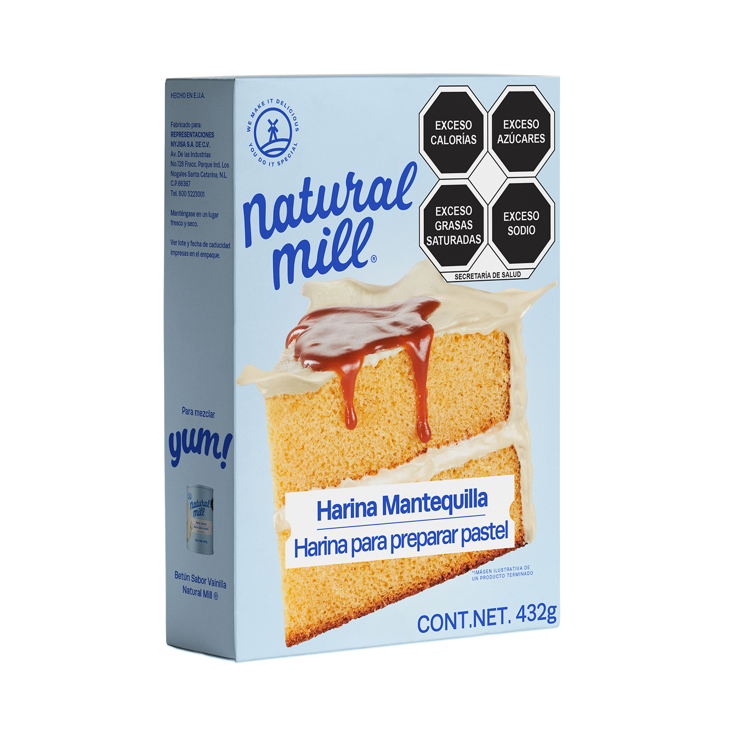 Harina para preparar pastel Natural Mill sabor Mantequilla 432g 4 pack