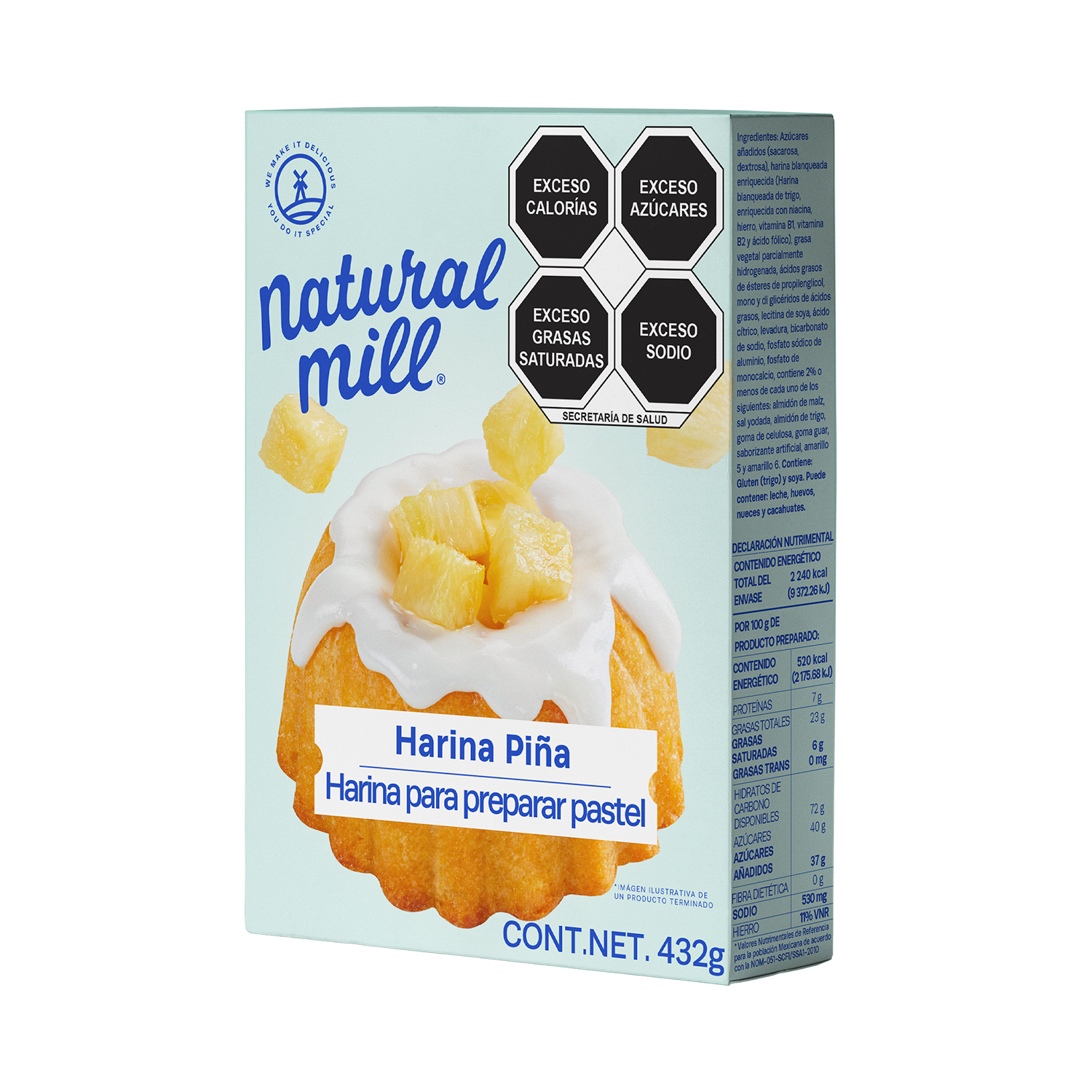 Harina para preparar pastel Natural Mill sabor Piña 432g 4 pack