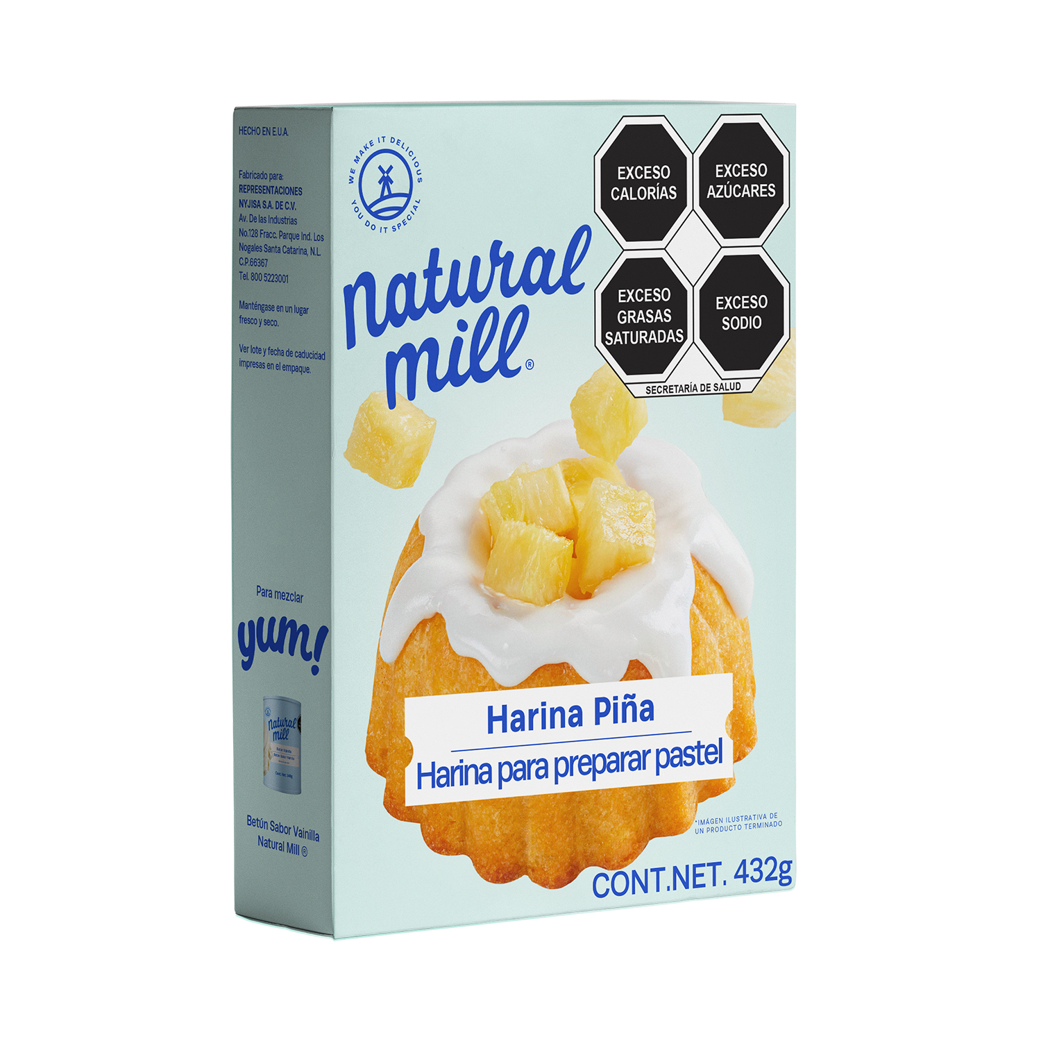 Harina para preparar pastel Natural Mill sabor Piña 432g 4 pack