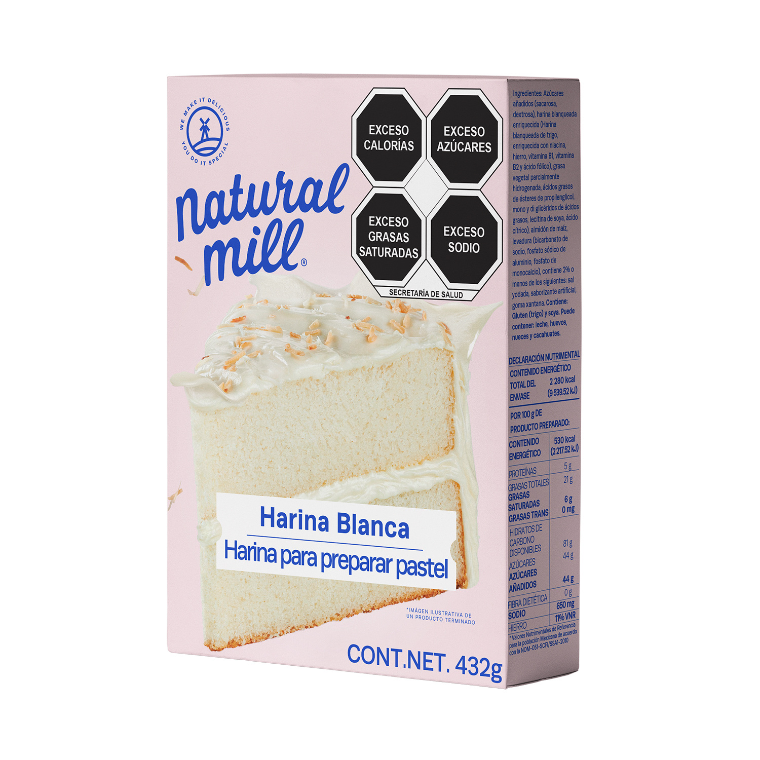 Harina para preparar pastel Natural Mill sabor Vainilla 432g 4 pack