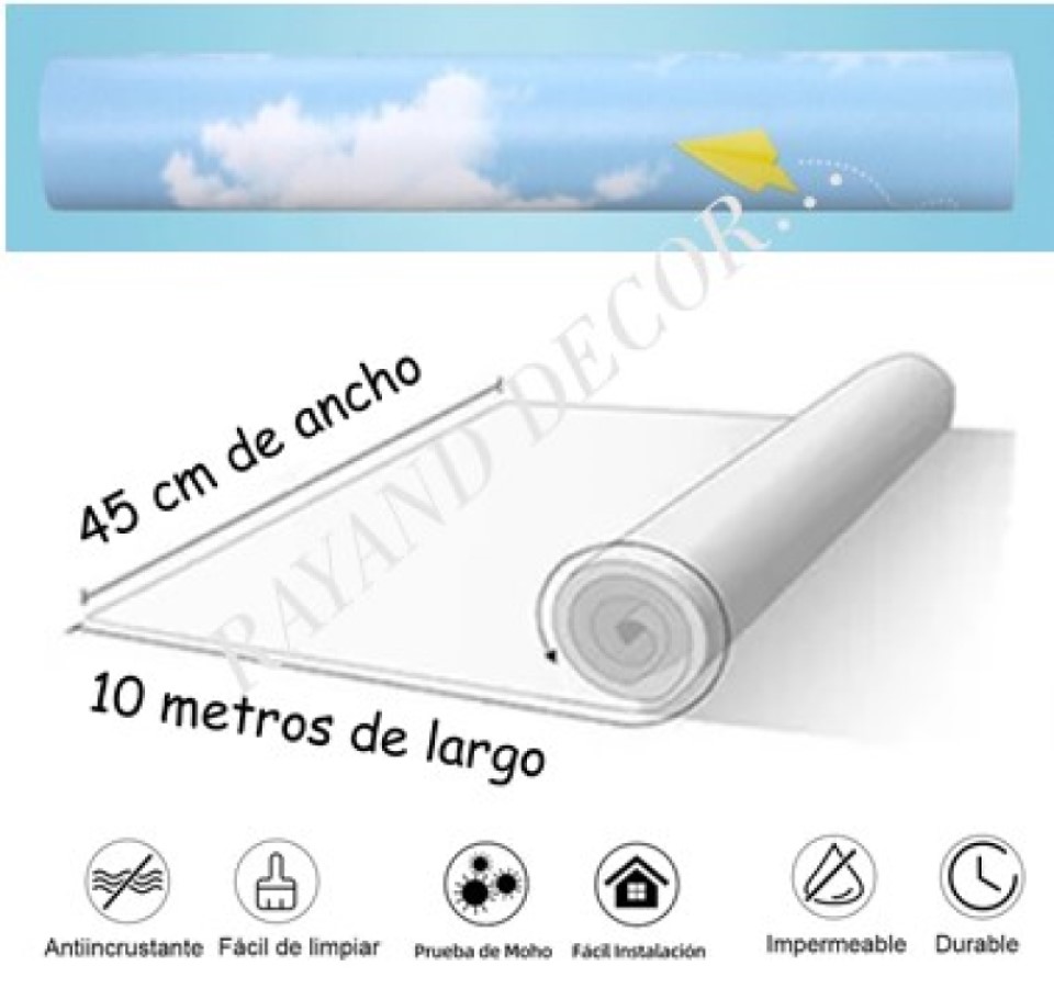 VINILO AUTOADHERIBLE PAISAJE NUBES CIELO 10m X 45cm TP62