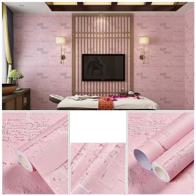 Papel Tapiz Autoadhesivo Tabique Vintage Rosa 10m X 45cm TP16