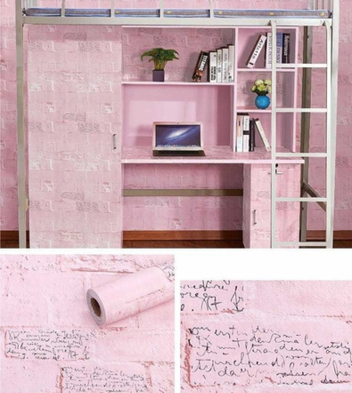 Papel Tapiz Autoadhesivo Tabique Vintage Rosa 10m X 45cm TP16