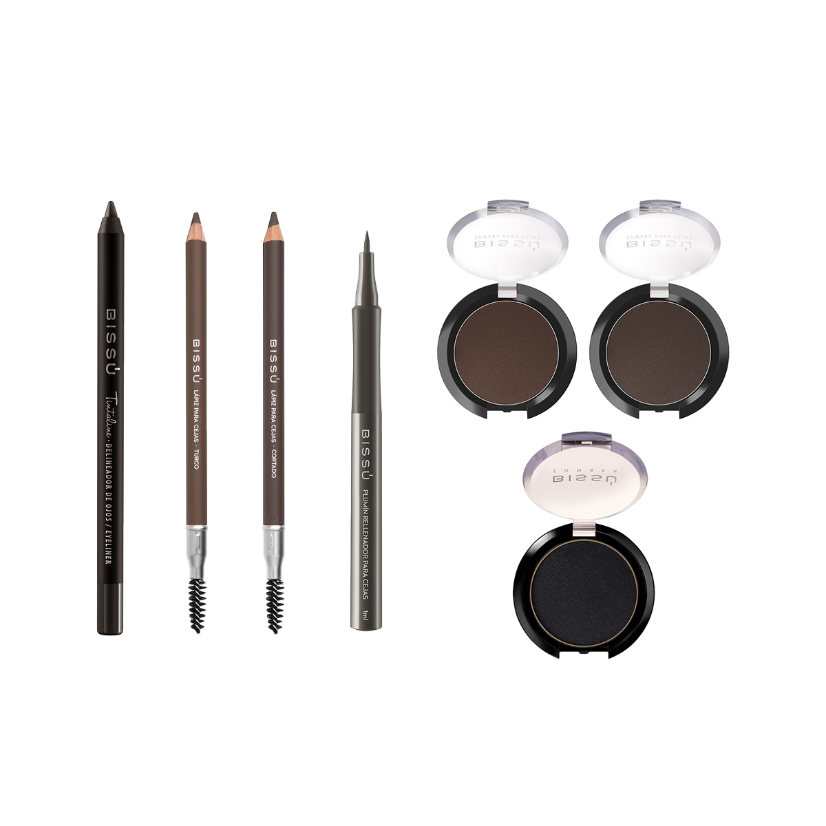 Kit Delineador de Cejas BISSU (Set 7 Piezas) - TONO NEGRO