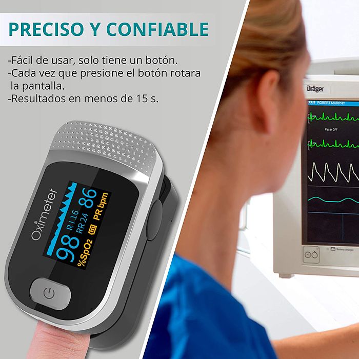 SENKU Oxímetro Monitor Oxigeno Digital 4 en 1, Adultos Niños, Hogar Hospital Deporte 