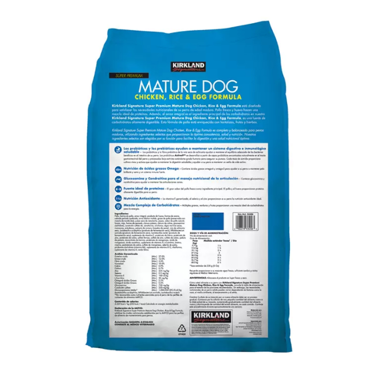 18kg Alimento Para Perro Kirkland Adulto Pollo Arroz Huevo CST