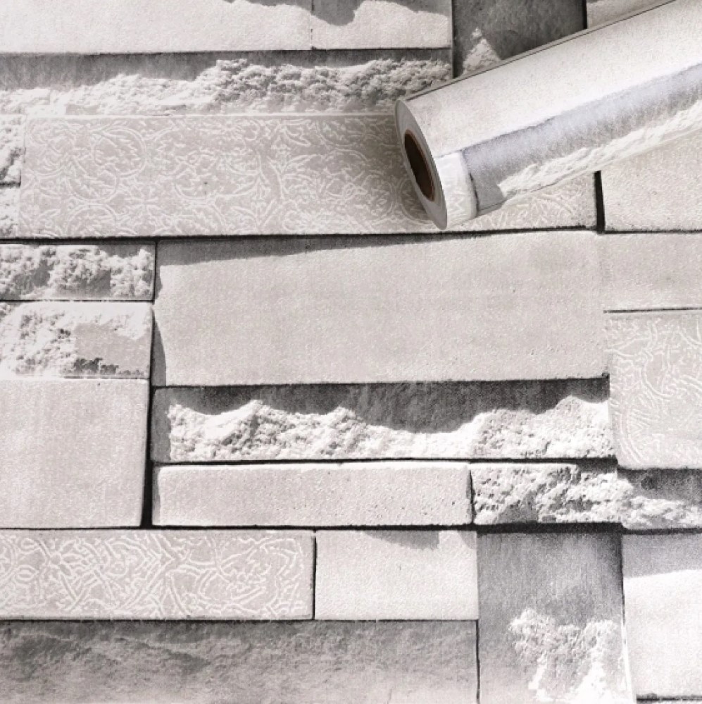 PAPEL TAPIZ PIEDRA LAJA GRIS AUTOADHERIBLE 10m X 45cm TP04