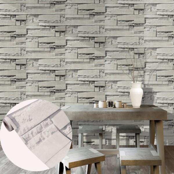 PAPEL TAPIZ PIEDRA LAJA GRIS AUTOADHERIBLE 10m X 45cm TP04
