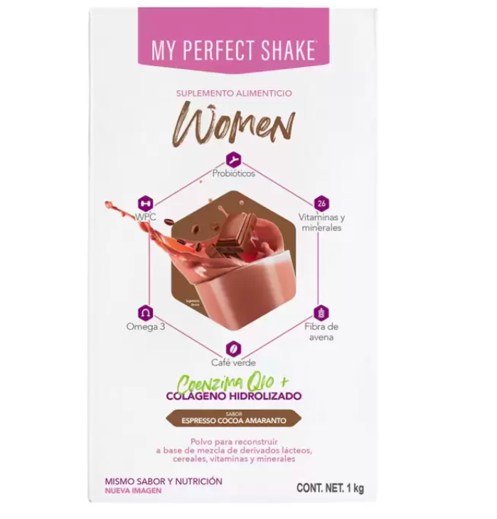 My Perfect Shake Proteína 1 Kg  para Mujer con Colágeno Hidrolizado, Coenzima Q10, Omega 3 
