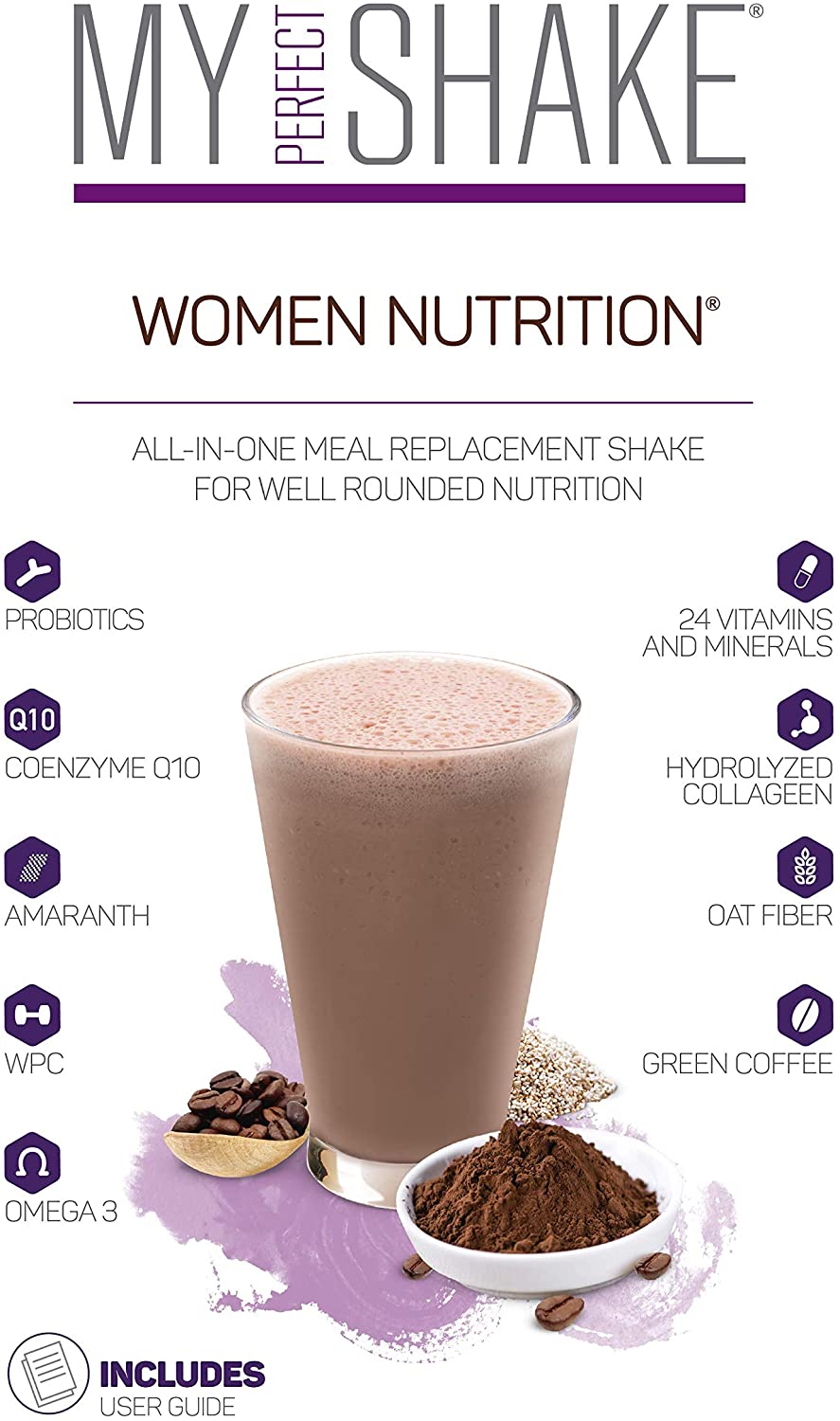 My Perfect Shake Proteína 1 Kg  para Mujer con Colágeno Hidrolizado, Coenzima Q10, Omega 3 