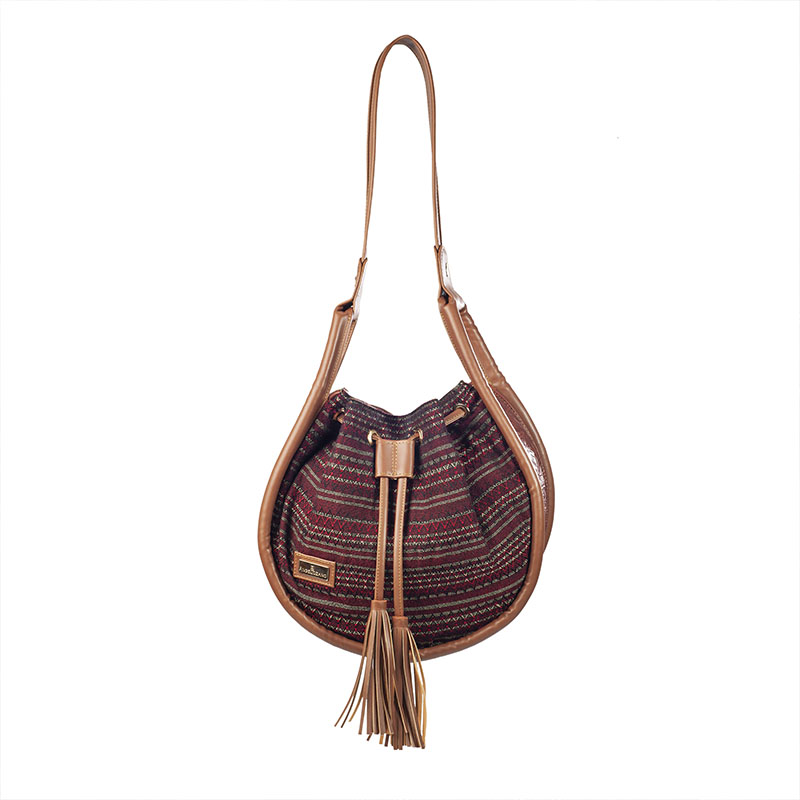 Bolso AngeLozano de Piel y Rebozo  Modelo Ana Color Rojo/ Café