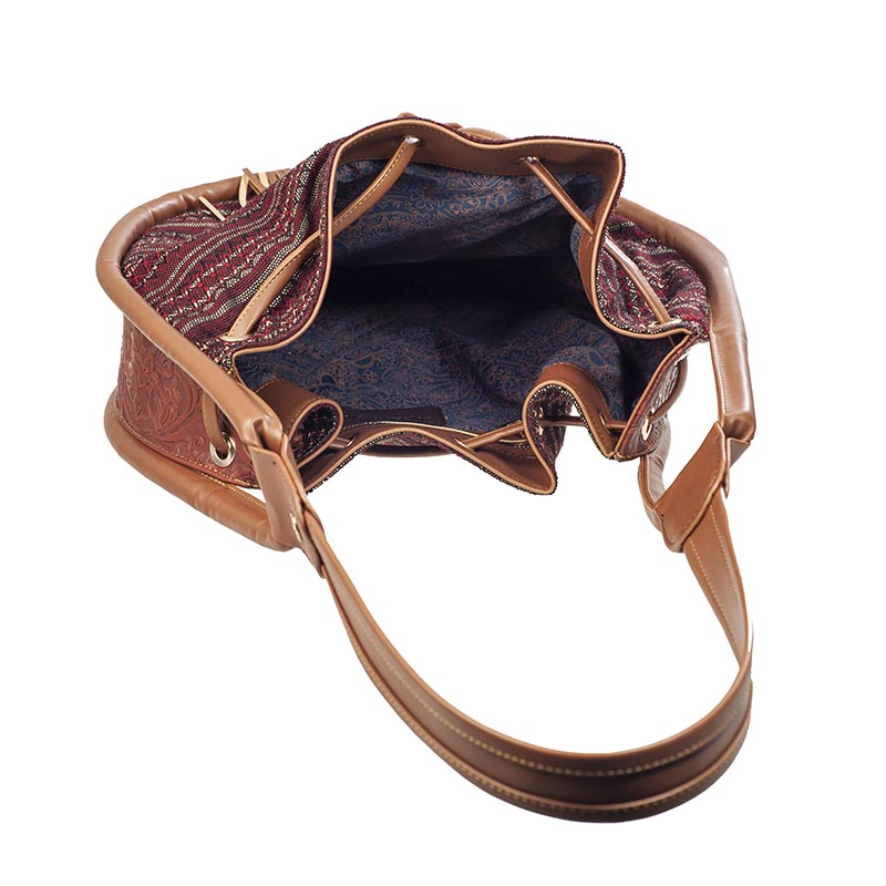 Bolso AngeLozano de Piel y Rebozo  Modelo Ana Color Rojo/ Café