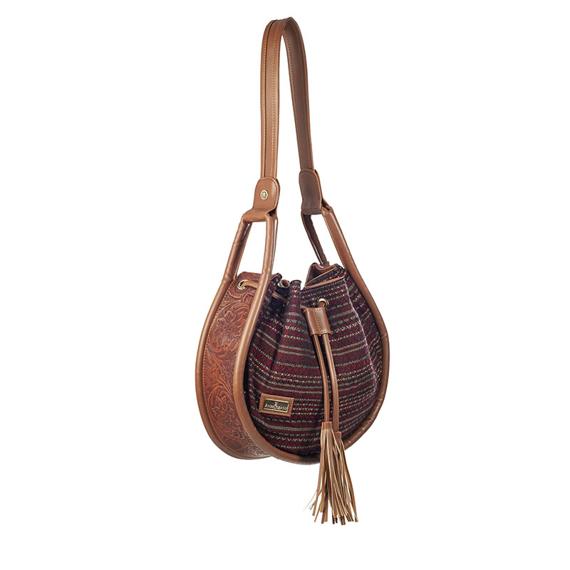 Bolso AngeLozano de Piel y Rebozo  Modelo Ana Color Rojo/ Café