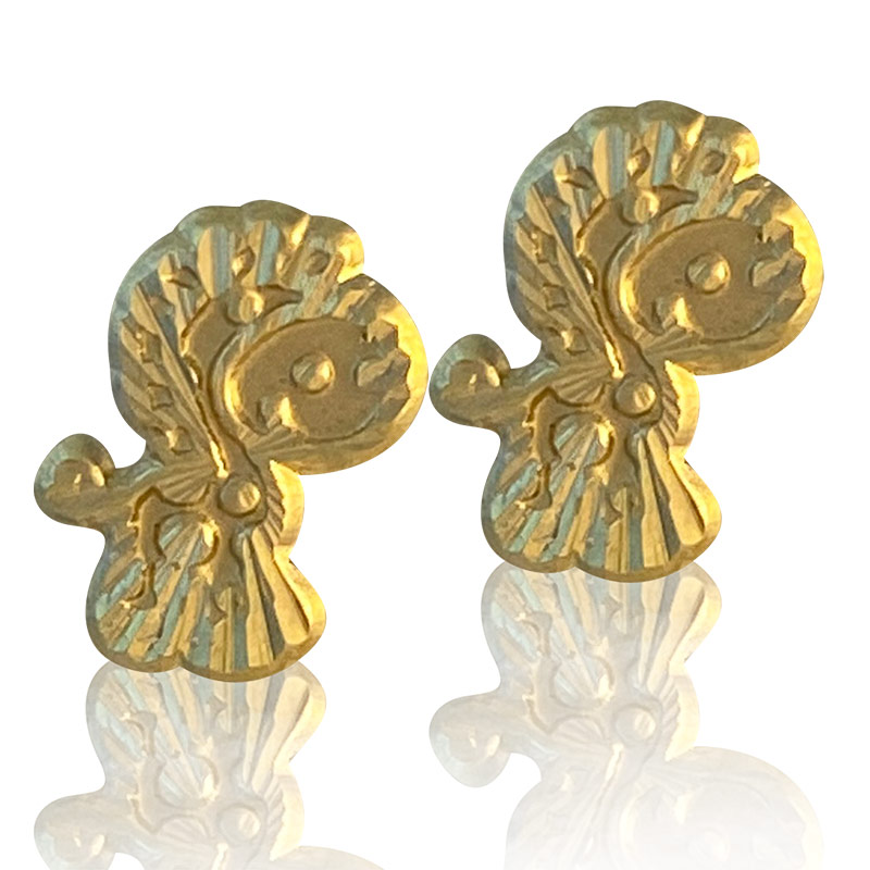 Hermoso Arete Broquel Bebe Niña Oro 18K Laminado #189 638-675 En Forma de Caballito Con detalles En Relieve