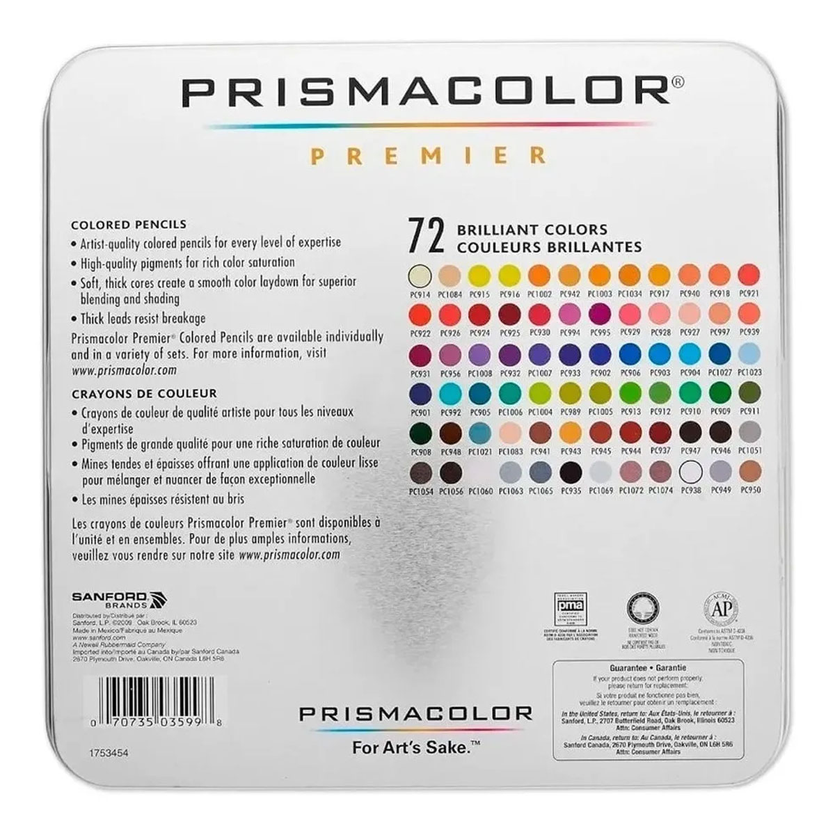 Lapiz de Color Prismacolor Premier Profesional Estuche Metal 72 Piezas