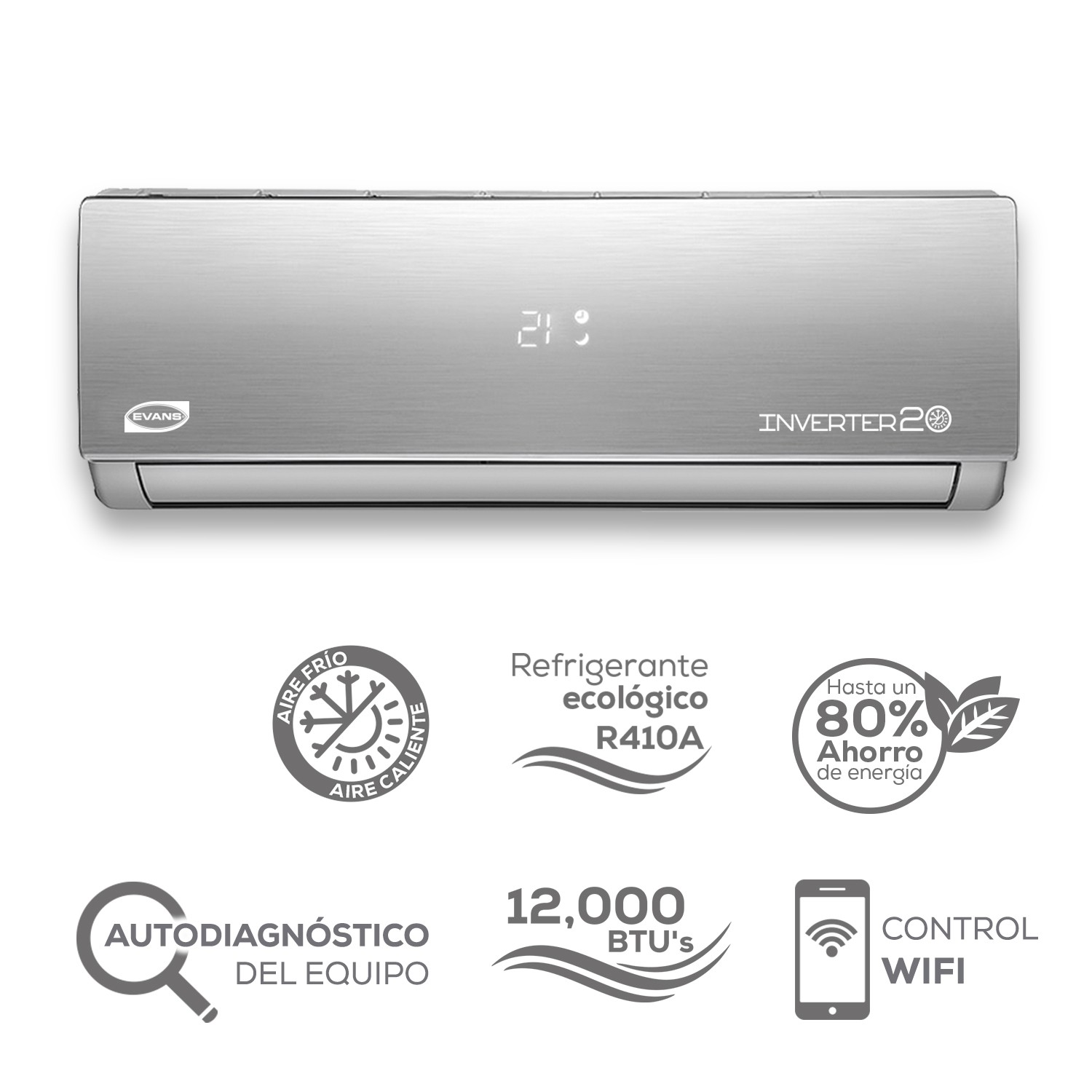 Minisplit Inverter Evans 1 Ton 115 v Seer20 Frío/calor Wifi 12000 BTU
