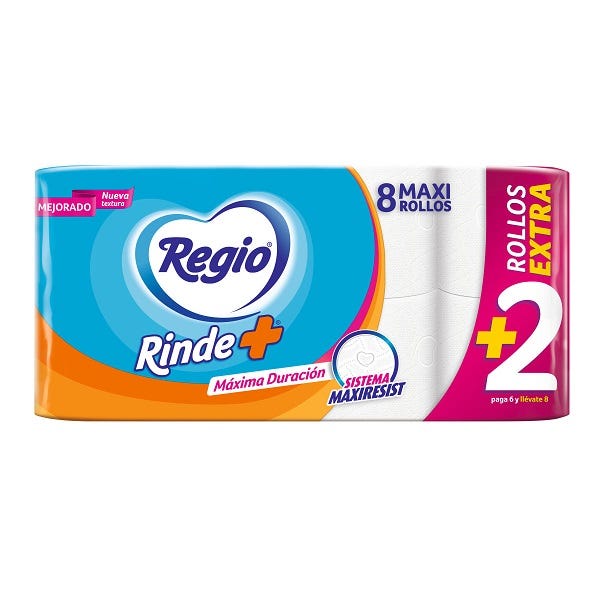 Papel Higiénico Regio Rinde Más Paquete 6 + 2 300 Hojas