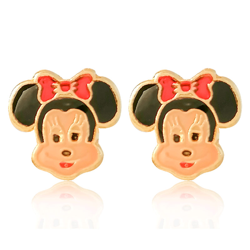 Hermoso Arete Broquel Gemelo Niña En Oro 18k Laminado #210 306-381 De Minnie Mouse